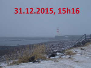 Der Leuchtturm verschwindet nur 12 Minuten später fast im Schneesturm.